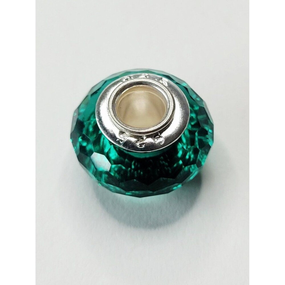 NWT 925 For Pandora Charm Bracelets Emerald Green Glass Faceted European Bead
